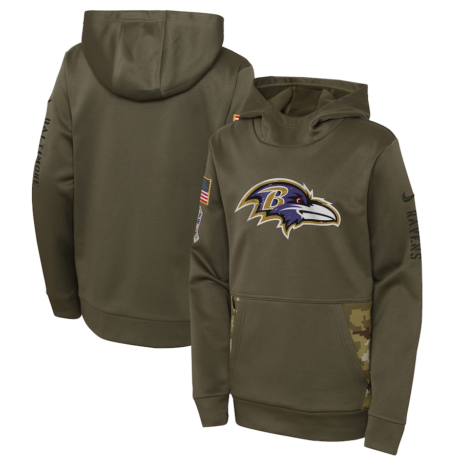 Baltimore Ravens Youth 2022 Salute To Service Performance Pullover Hoodie - Olive cheap jerseys for sale - CheapJerseys.Shop