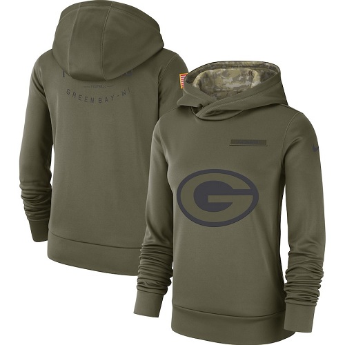 Women's Green Bay Packers Olive Salute To Service Sideline Therma Performance Pullover Hoodie cheap jerseys for sale - CheapJerseys.Shop