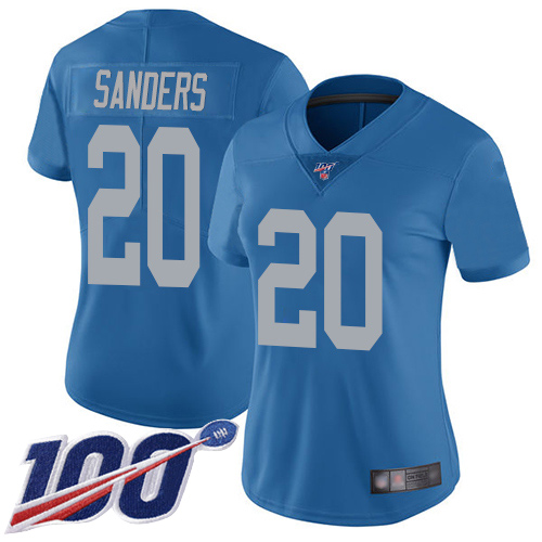Lions #20 Barry Sanders Blue Throwback Women's Stitched 100th Season Vapor Limited Jersey cheap jerseys for sale - CheapJerseys.Shop