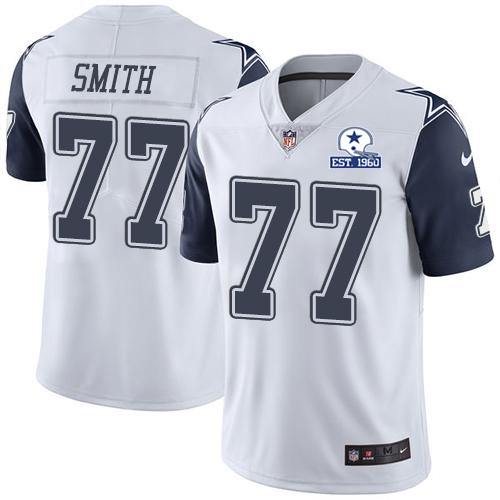 Dallas Cowboys #77 Tyron Smith White Men's Stitched With Established In 1960 Patch Limited Rush Jersey Men's cheap jerseys for sale - CheapJerseys.Shop