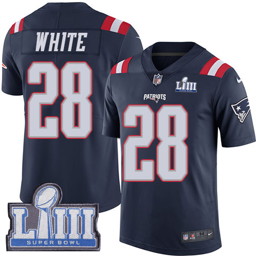 New England Patriots #28 James White Navy Blue Super Bowl LIII Bound Youth Stitched Limited Rush Jersey Youth cheap jerseys for sale - CheapJerseys.Shop