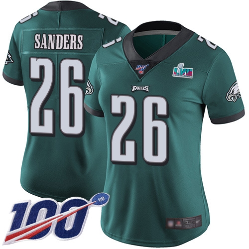 Eagles #26 Miles Sanders Green Team Color Super Bowl LVII Patch Women's Stitched 100th Season Vapor Limited Jersey cheap jerseys for sale - CheapJerseys.Shop
