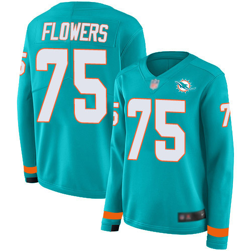 Miami Dolphins #75 Ereck Flowers Aqua Green Team Color Women's Stitched Limited Therma Long Sleeve Jersey Womens cheap jerseys for sale - CheapJerseys.Shop