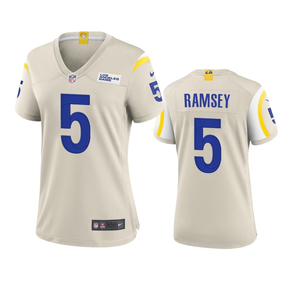Los Angeles Rams #5 Jalen Ramsey Women's Game Jersey - Bone cheap jerseys for sale - CheapJerseys.Shop