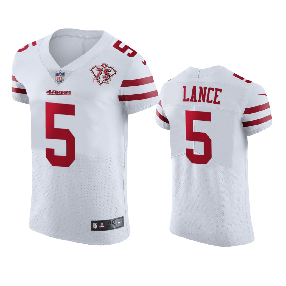 49ers #5 Trey Lance White Men's 75th Anniversary Stitched Vapor Untouchable Elite Jersey cheap jerseys for sale - CheapJerseys.Shop