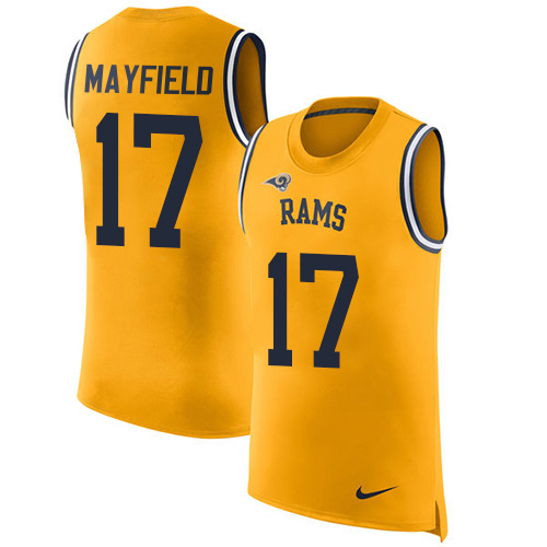 Rams #17 Baker Mayfield Gold Men's Stitched Limited Rush Tank Top Jersey cheap jerseys for sale - CheapJerseys.Shop