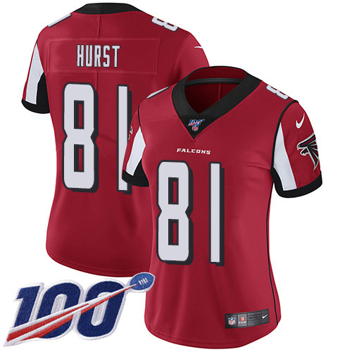 Atlanta Falcons #81 Hayden Hurst Red Team Color Women's Stitched 100th Season Vapor Untouchable Limited Jersey Womens cheap jerseys for sale - CheapJerseys.Shop