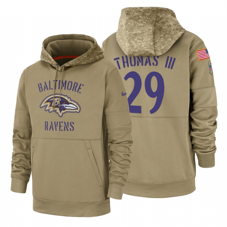 Baltimore Ravens #29 Earl Thomas III Tan 2019 Salute To Service Name & Number Sideline Therma Pullover Hoodie cheap jerseys for sale - CheapJerseys.Shop
