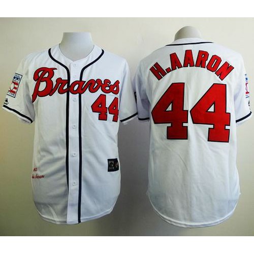 Mitchell And Ness 1963 Atlanta Braves #44 Hank Aaron White Stitched Jersey Men's cheap jerseys for sale - CheapJerseys.Shop