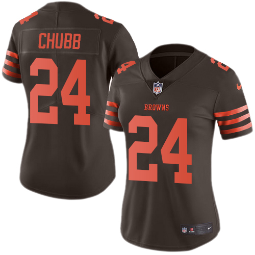 Browns #24 Nick Chubb Brown Women's Stitched Limited Rush Jersey cheap jerseys for sale - CheapJerseys.Shop