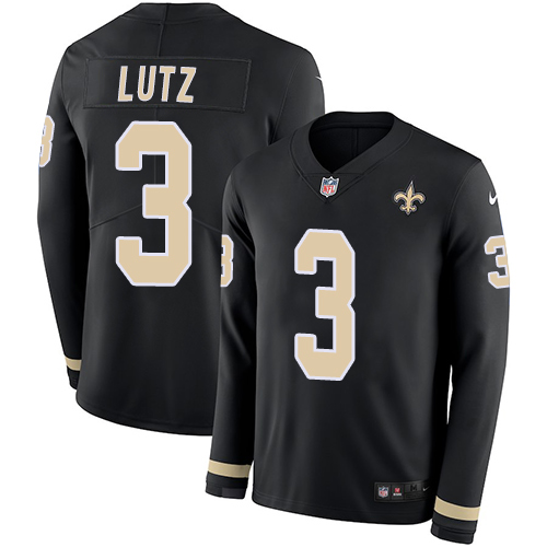 New Orleans Saints #3 Wil Lutz Black Team Color Men's Stitched Limited Therma Long Sleeve Jersey Men's cheap jerseys for sale - CheapJerseys.Shop