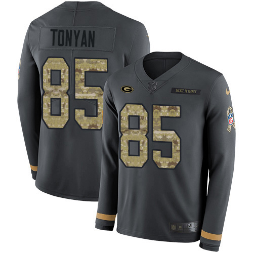 Green Bay Packers #85 Robert Tonyan Anthracite Salute to Service Men's Stitched Limited Therma Long Sleeve Jersey Men's cheap jerseys for sale - CheapJerseys.Shop