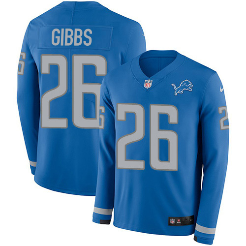 Lions #26 Jahmyr Gibbs Blue Team Color Men's Stitched Limited Therma Long Sleeve Jersey cheap jerseys for sale - CheapJerseys.Shop