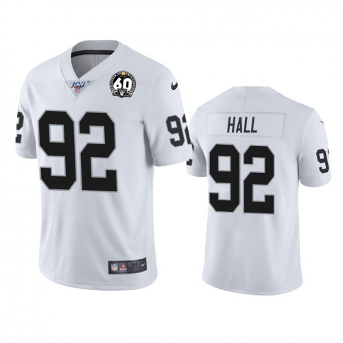 Las Vegas Raiders #92 P.J. Hall White 60th Anniversary Vapor Limited Stitched 100th Season Jersey Men's cheap jerseys for sale - CheapJerseys.Shop