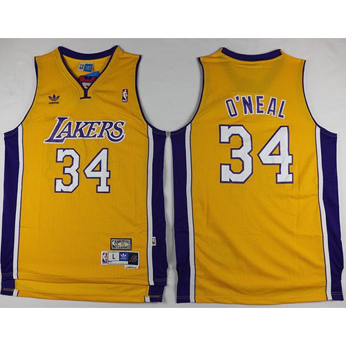 Los Angeles Lakers #34 Shaquille ONeal Yellow Throwback Stitched Jersey Mens cheap jerseys for sale - CheapJerseys.Shop