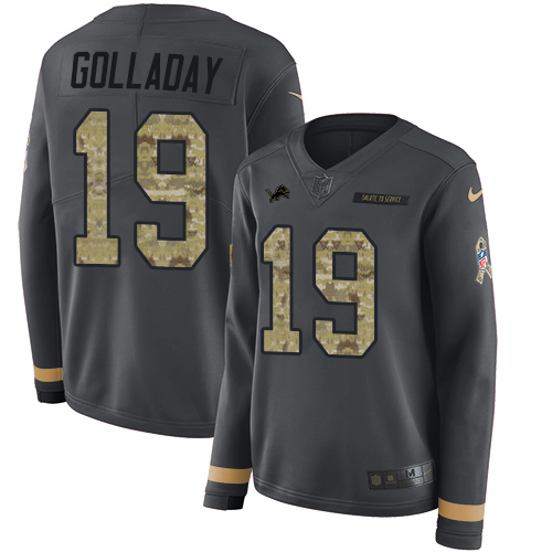 Detroit Lions #19 Kenny Golladay Anthracite Salute to Service Women's Stitched Limited Therma Long Sleeve Jersey Womens cheap jerseys for sale - CheapJerseys.Shop
