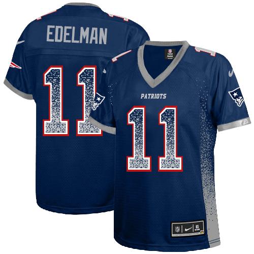 Patriots #11 Julian Edelman Navy Blue Team Color Women's Stitched Elite Drift Fashion Jersey cheap jerseys for sale - CheapJerseys.Shop