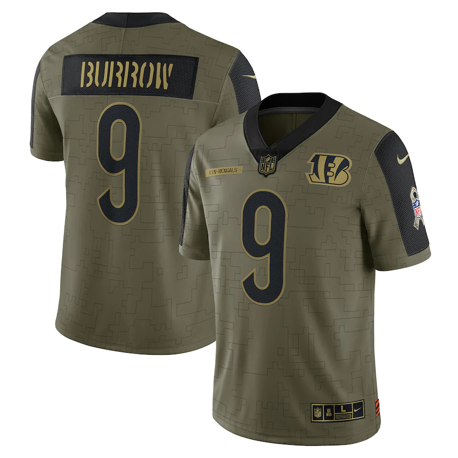 Cincinnati Bengals #9 Joe Burrow Olive 2021 Salute To Service Limited Player Jersey cheap jerseys for sale - CheapJerseys.Shop