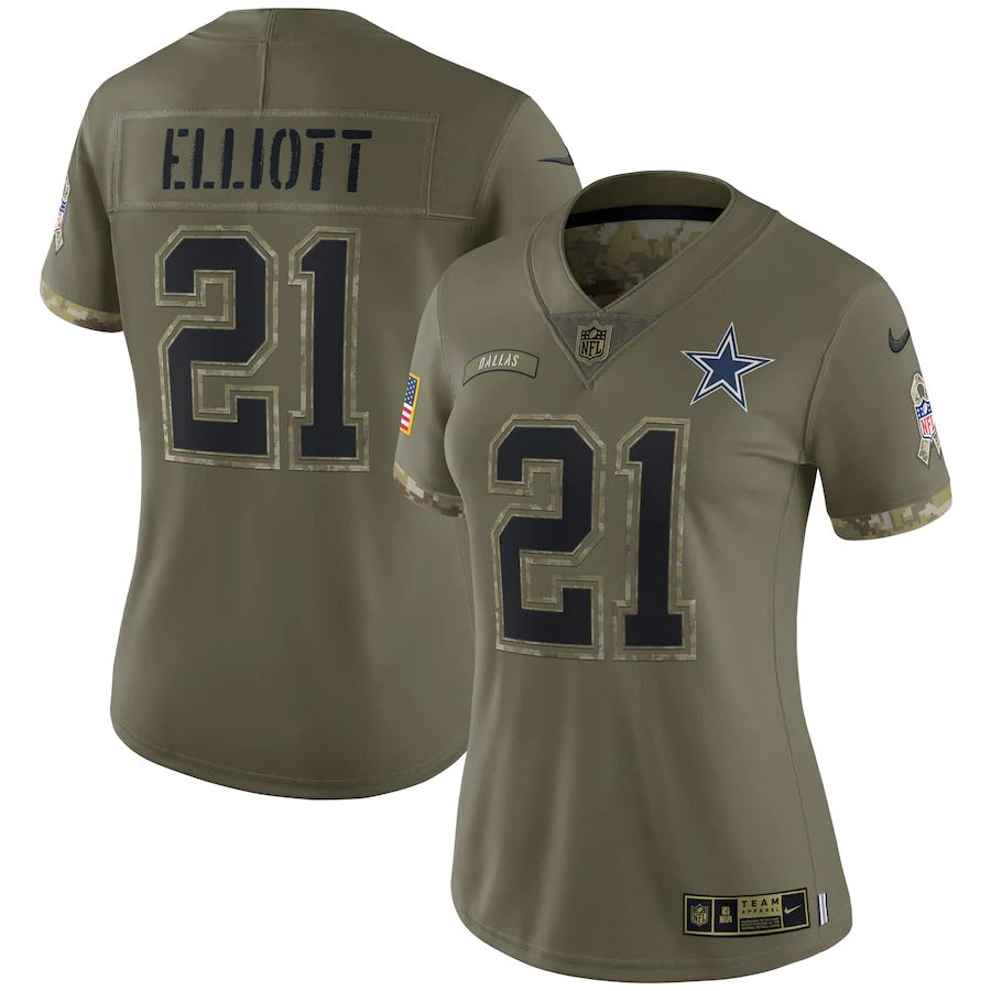 Dallas Cowboys #21 Ezekiel Elliott Women's 2022 Salute To Service Limited Jersey - Olive cheap jerseys for sale - CheapJerseys.Shop