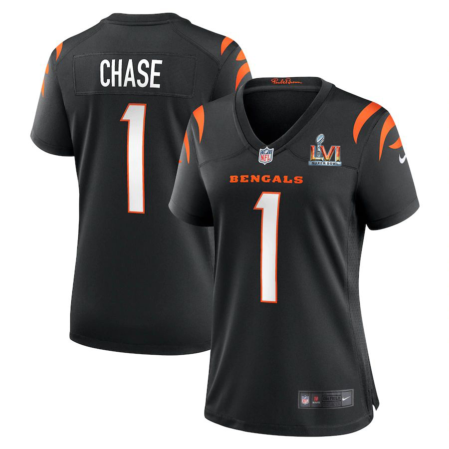 Cincinnati Bengals #1 Ja'Marr Chase White Super Bowl LVI Patch Women's Game Jersey cheap jerseys for sale - CheapJerseys.Shop