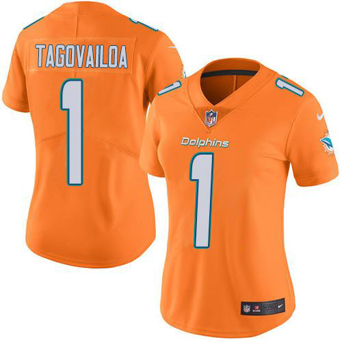 Dolphins #1 Tua Tagovailoa Orange Women's Stitched Limited Rush Jersey cheap jerseys for sale - CheapJerseys.Shop