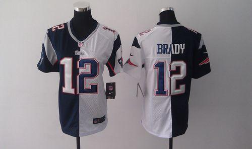 Patriots #12 Tom Brady Navy Blue/White Women's Stitched Elite Split Jersey cheap jerseys for sale - CheapJerseys.Shop