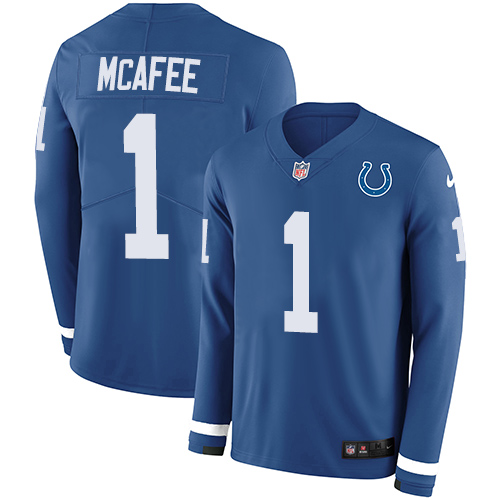 Indianapolis Colts #1 Pat McAfee Royal Blue Team Color Men's Stitched Limited Therma Long Sleeve Jersey Men's cheap jerseys for sale - CheapJerseys.Shop