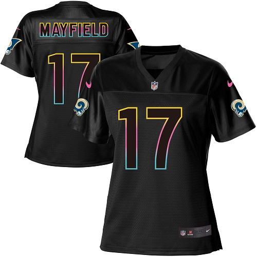 Rams #17 Baker Mayfield Black Women's Fashion Game Jersey cheap jerseys for sale - CheapJerseys.Shop