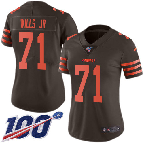 Cleveland Browns #71 Jedrick Wills JR Brown Women's Stitched Limited Rush 100th Season Jersey Womens cheap jerseys for sale - CheapJerseys.Shop