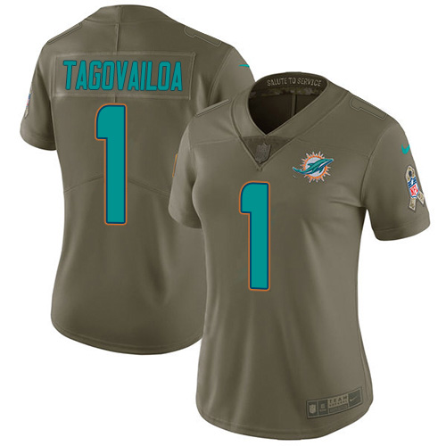 Dolphins #1 Tua Tagovailoa Olive Women's Stitched Limited 2017 Salute To Service Jersey cheap jerseys for sale - CheapJerseys.Shop