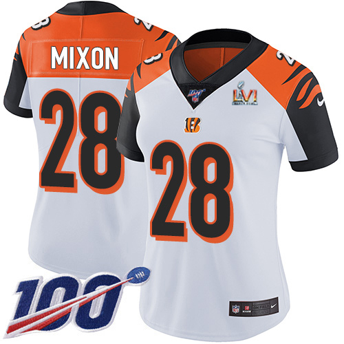 Bengals #28 Joe Mixon White Super Bowl LVI Patch Women's Stitched 100th Season Vapor Untouchable Limited Jersey cheap jerseys for sale - CheapJerseys.Shop