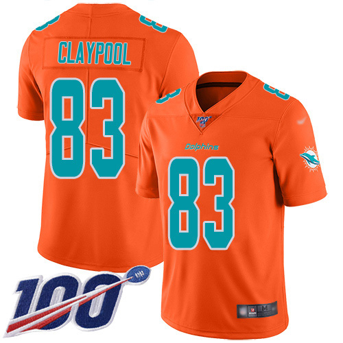 Dolphins #83 Chase Claypool Orange Men's Stitched Limited Inverted Legend 100th Season Jersey cheap jerseys for sale - CheapJerseys.Shop