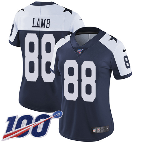 Cowboys #88 CeeDee Lamb Navy Blue Thanksgiving Women's Stitched 100th Season Vapor Throwback Limited Jersey cheap jerseys for sale - CheapJerseys.Shop