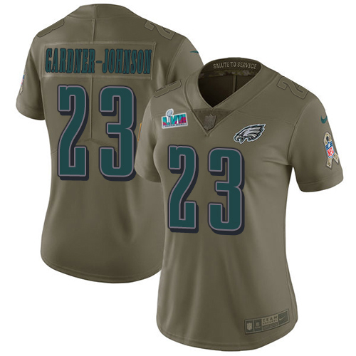 Eagles #23 C.J. Gardner-Johnson Olive Super Bowl LVII Patch Women's Stitched Limited 2017 Salute To Service Jersey cheap jerseys for sale - CheapJerseys.Shop