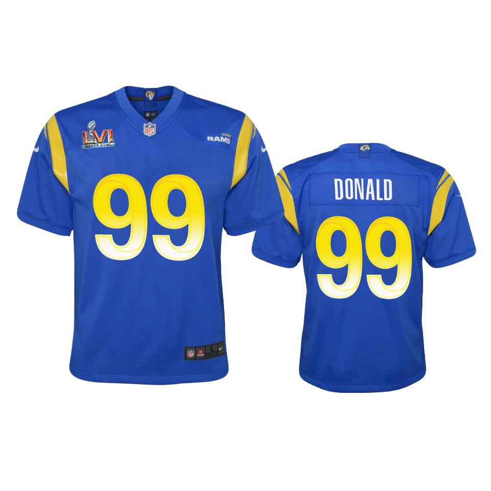 Los Angeles Rams #99 Aaron Donald Youth Super Bowl LVI Patch Game Jersey - Royal cheap jerseys for sale - CheapJerseys.Shop
