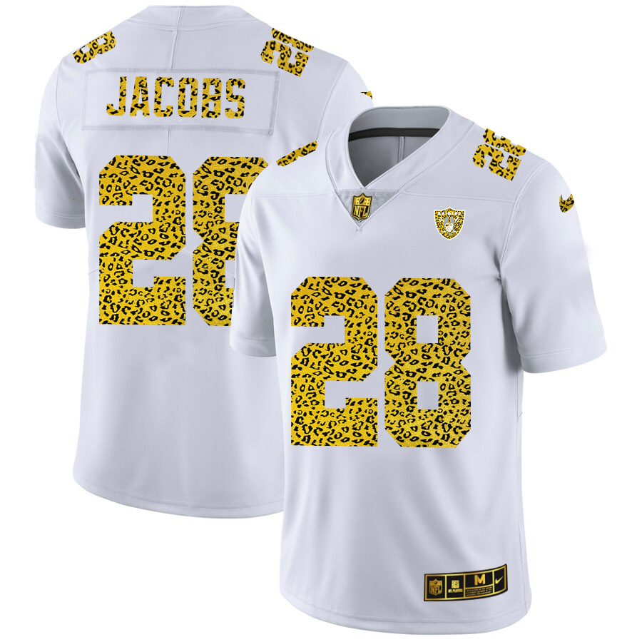 Las Vegas Raiders #28 Josh Jacobs Men's Flocked Leopard Print Vapor Limited Jersey White cheap jerseys for sale - CheapJerseys.Shop