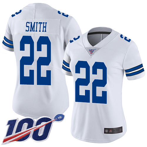 Cowboys #22 Emmitt Smith White Women's Stitched 100th Season Vapor Limited Jersey cheap jerseys for sale - CheapJerseys.Shop