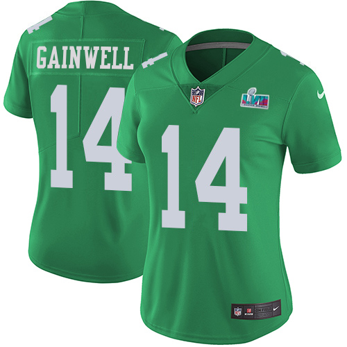 Eagles #14 Kenneth Gainwell Green Super Bowl LVII Patch Women's Stitched Limited Rush Jersey cheap jerseys for sale - CheapJerseys.Shop