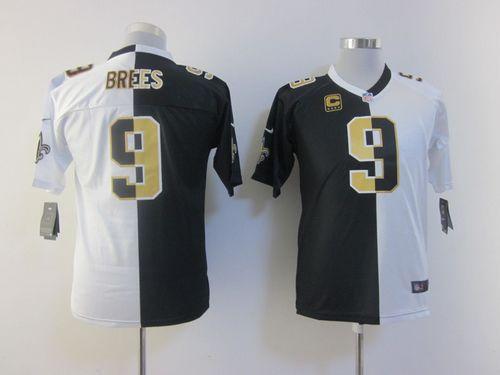 Saints #9 Drew Brees Black/White Youth Stitched Elite Split Jersey cheap jerseys for sale - CheapJerseys.Shop