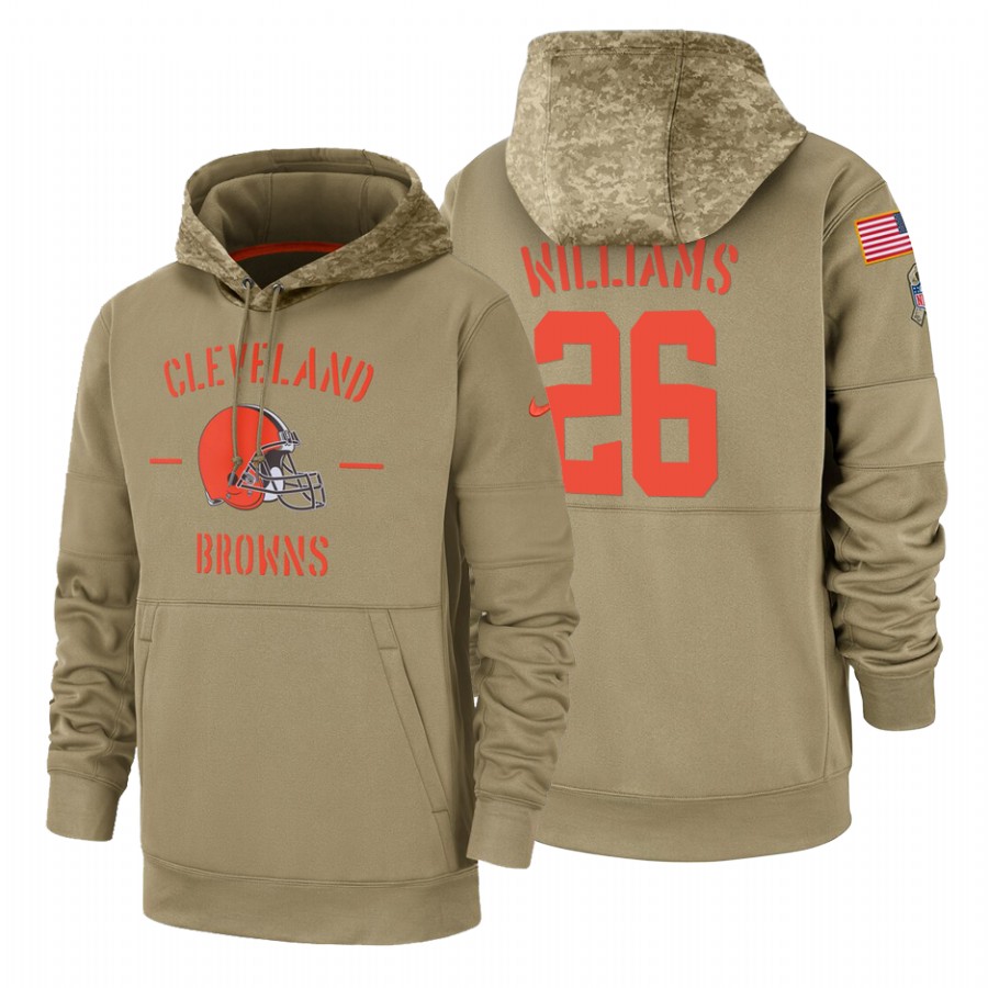 Cleveland Browns #26 Greedy Williams Tan 2019 Salute To Service Name & Number Sideline Therma Pullover Hoodie cheap jerseys for sale - CheapJerseys.Shop