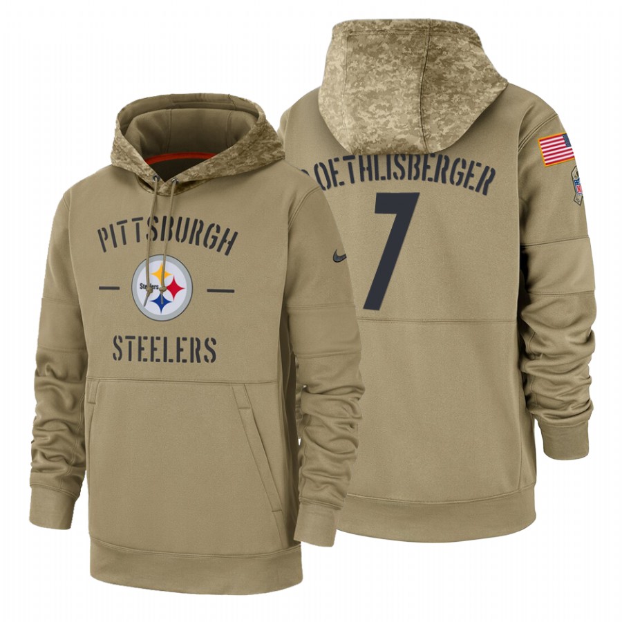 Pittsburgh Steelers #7 Ben Roethlisberger Tan 2019 Salute To Service Name & Number Sideline Therma Pullover Hoodie cheap jerseys for sale - CheapJerseys.Shop