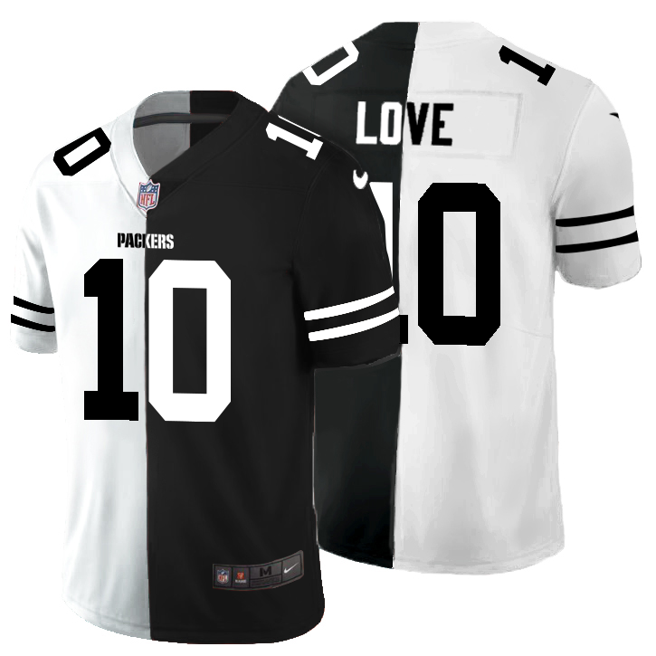 Green Bay Packers #10 Jordan Love Men's Black V White Peace Split Vapor Untouchable Limited Jersey cheap jerseys for sale - CheapJerseys.Shop