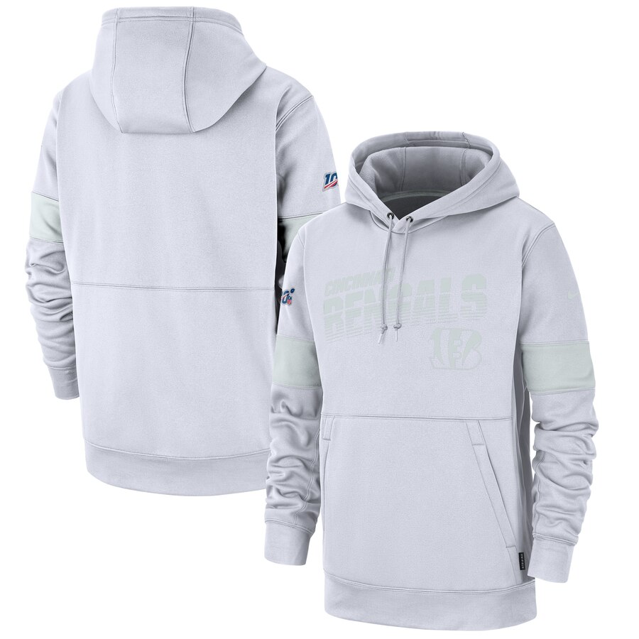 Cincinnati Bengals 100 2019 Sideline Platinum Therma Pullover Hoodie White cheap jerseys for sale - CheapJerseys.Shop