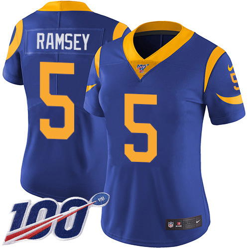 Rams #5 Jalen Ramsey Royal Blue Alternate Women's Stitched 100th Season Vapor Untouchable Limited Jersey cheap jerseys for sale - CheapJerseys.Shop