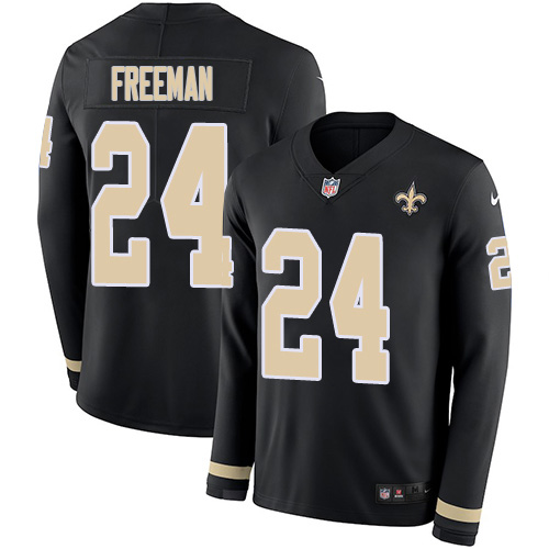 New Orleans Saints #24 Devonta Freeman Black Team Color Youth Stitched Limited Therma Long Sleeve Jersey Youth cheap jerseys for sale - CheapJerseys.Shop