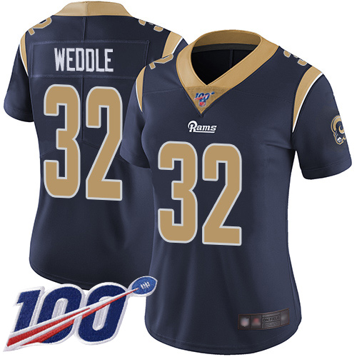 Los Angeles Rams #32 Eric Weddle Navy Blue Team Color Women's Stitched 100th Season Vapor Limited Jersey Womens cheap jerseys for sale - CheapJerseys.Shop