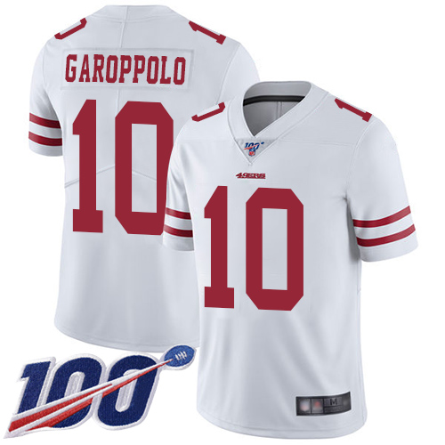 49ers #10 Jimmy Garoppolo White Youth Stitched 100th Season Vapor Limited Jersey cheap jerseys for sale - CheapJerseys.Shop