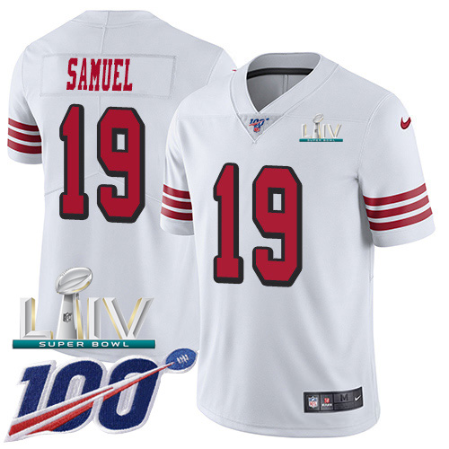 49ers #19 Deebo Samuel White Super Bowl LIV 2020 Rush Men's Stitched Limited 100th Season Jersey cheap jerseys for sale - CheapJerseys.Shop