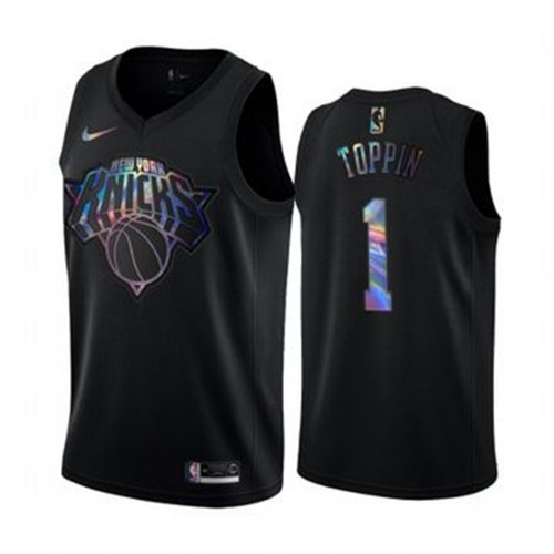 New York Knicks #1 Obi Toppin Mens Iridescent Holographic Collection Jersey - Black Mens cheap jerseys for sale - CheapJerseys.Shop