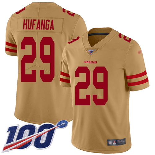 49ers #29 Talanoa Hufanga Gold Men's Stitched Limited Inverted Legend 100th Season Jersey cheap jerseys for sale - CheapJerseys.Shop